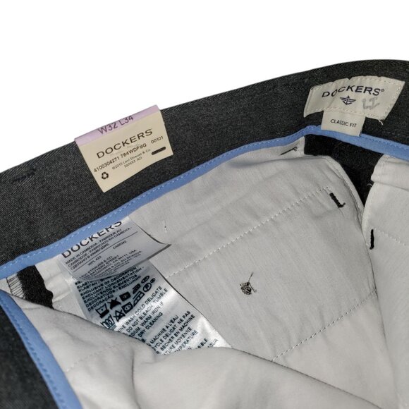 NWT Dockers Signature Khaki Pants Men's 32x34 Classic Fit Gray Flat-Front - Picture 5 of 6